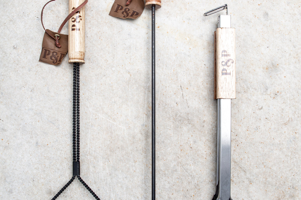 Pig & Pilgrim accessories tool pack including wire brush, coal scraper, tongs