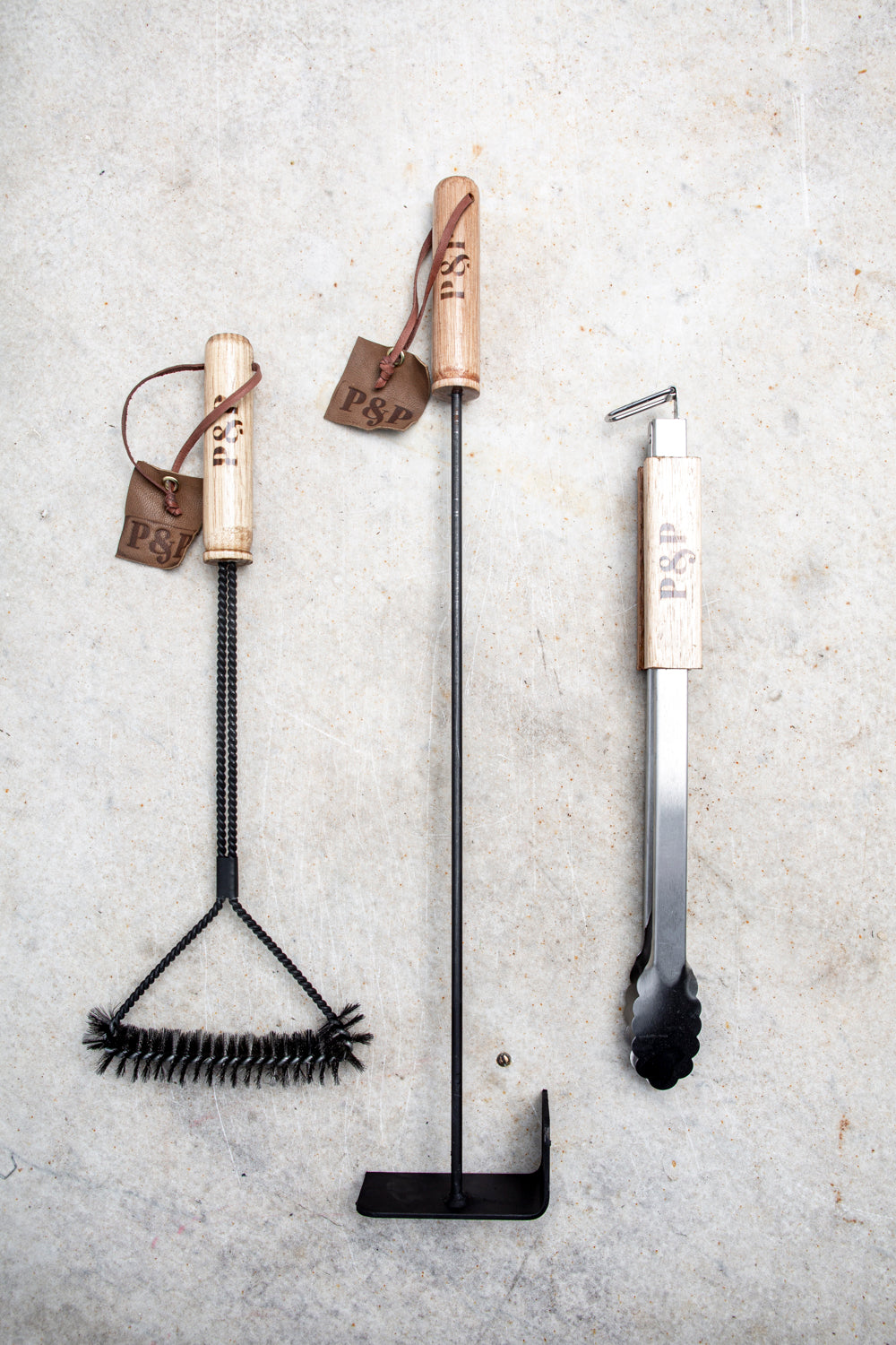 Pig & Pilgrim accessories tool pack including wire brush, coal scraper, tongs
